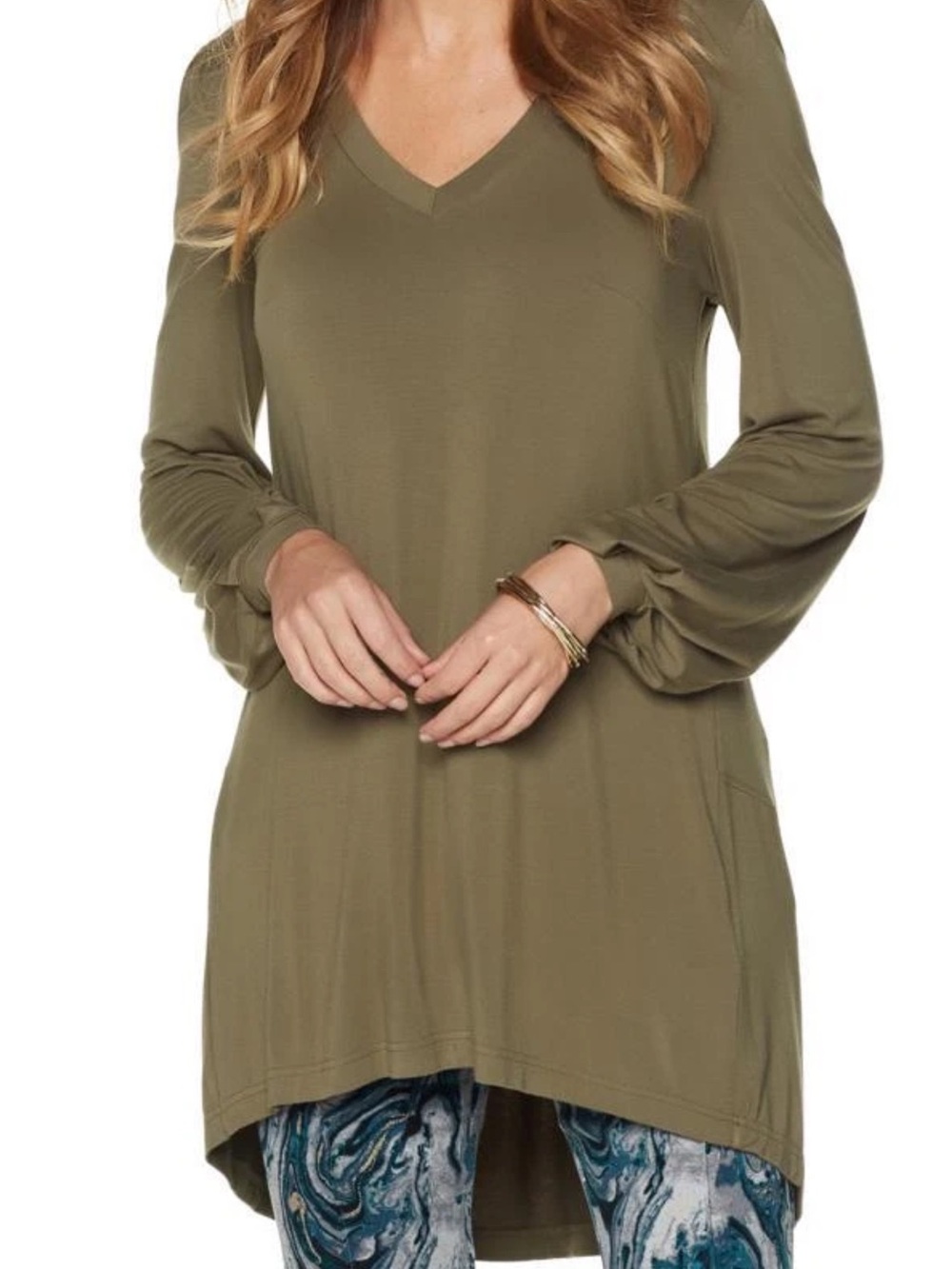 Melissa McCarthy Seven7 Womens 2X Burnt Olive V-Neck High-Low Tunic Top Office